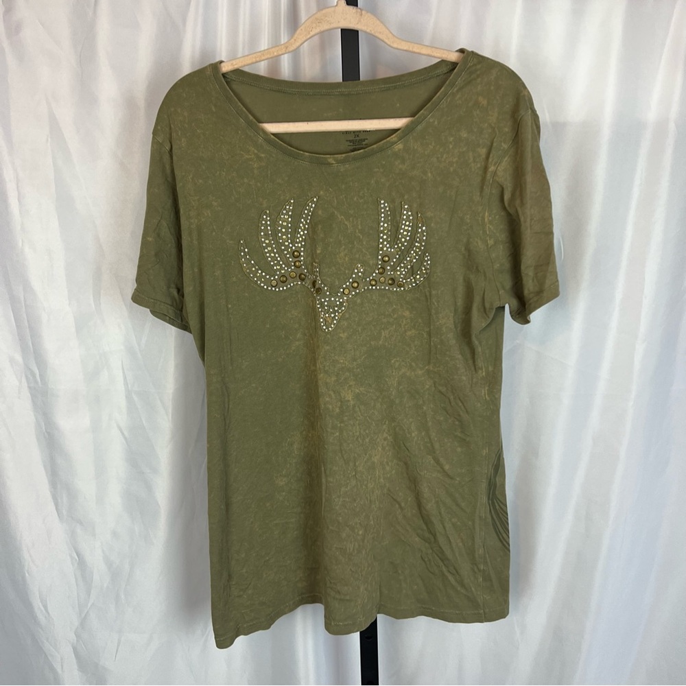 GWG Girls with Guns Green and Brown Deer T-Shirt, size 2X